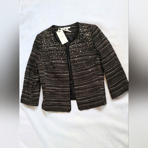 NWT! Metallic Tweed Sequin Crop Women's Open Front Spring Blazer/Jacket Small - Picture 13 of 17